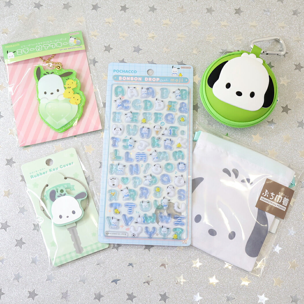 ボンボンドロップシール もじ ポチャッコ1シートつき 巾着、小物入れセット