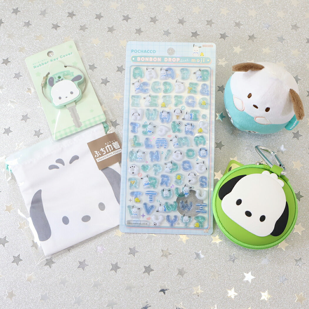 ボンボンドロップシール もじ ポチャッコ1シートつき 巾着、小物入れセット