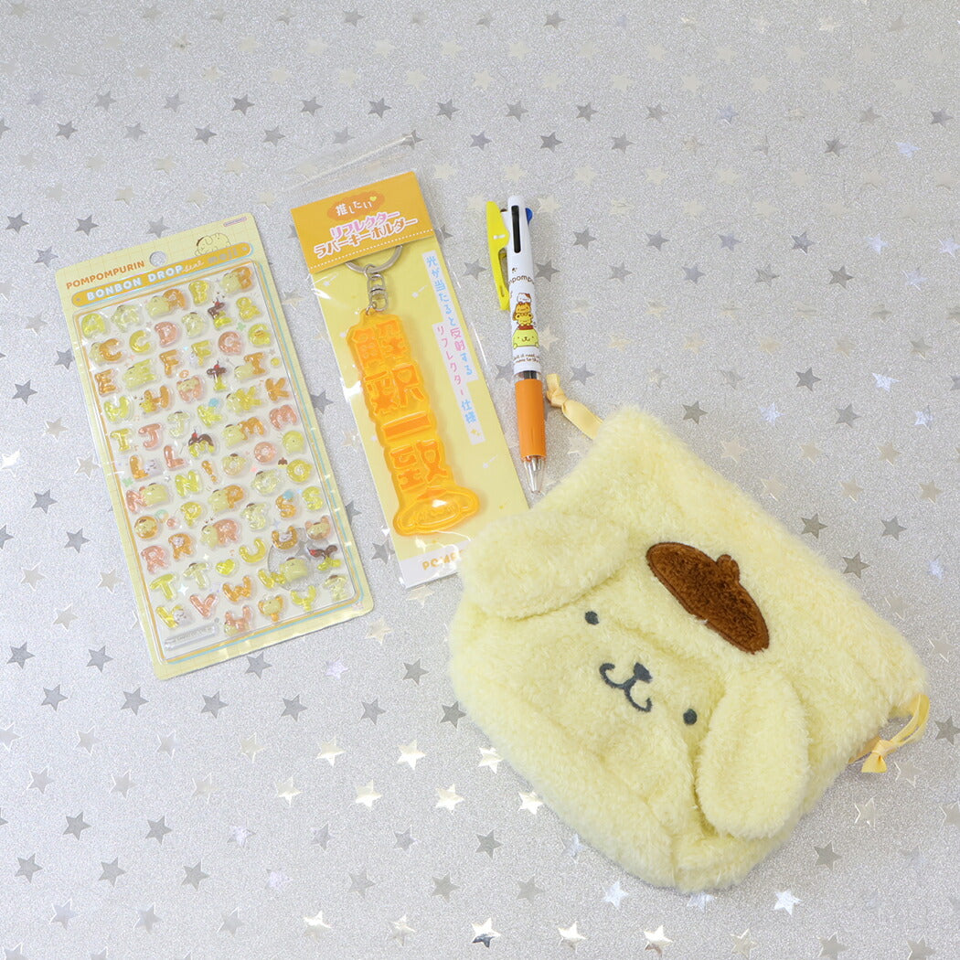 ボンボンドロップシール もじ ポムポムプリン1シートつき ジェットストリーム、巾着セット