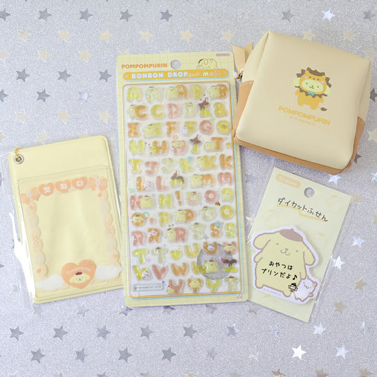 ボンボンドロップシール もじ ポムポムプリン1シートつき ミニポーチ、定期入れセット