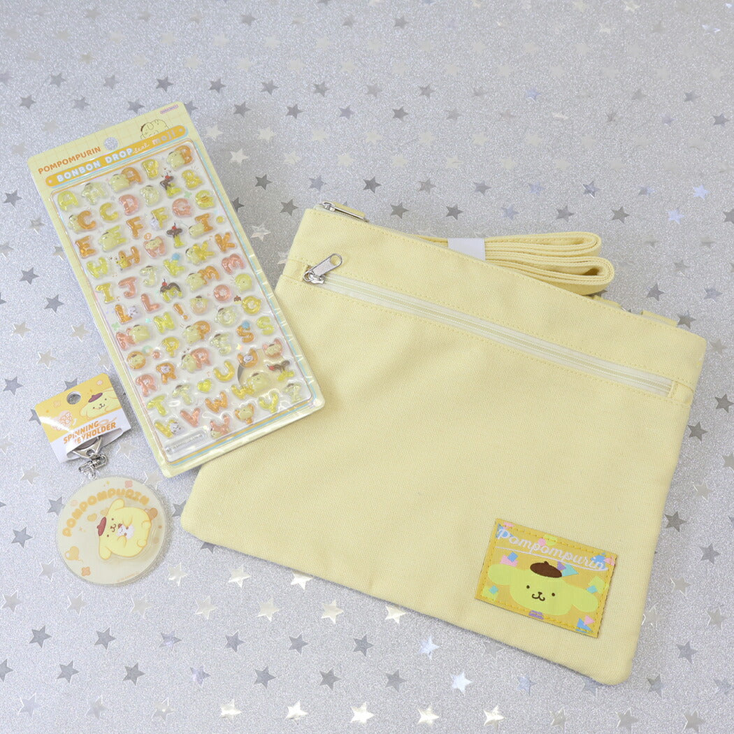 ボンボンドロップシール もじ ポムポムプリン1シートつき キーリング、サコッシュセット