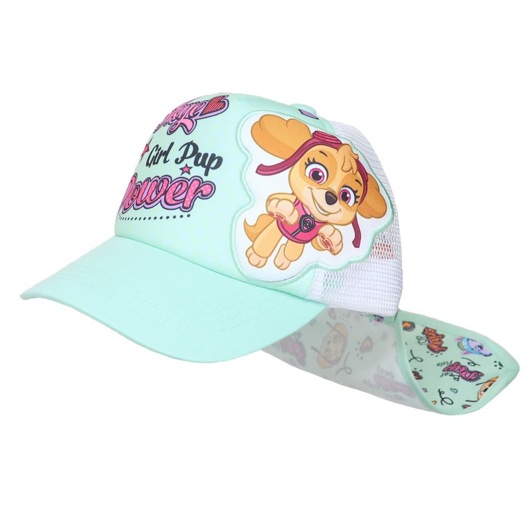 女児 日除けタレ付きメッシュキャップ 帽子 パウパトロール カイタックファミリー タレ付き 取外し可能