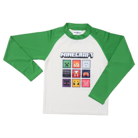 水着 マインクラフト ラッシュガード 長袖Tシャツ グリーン Minecraft カイタックファミリー キッズ 子ども ジュニア プール 海 ゲームメール便可 マシュマロポップ