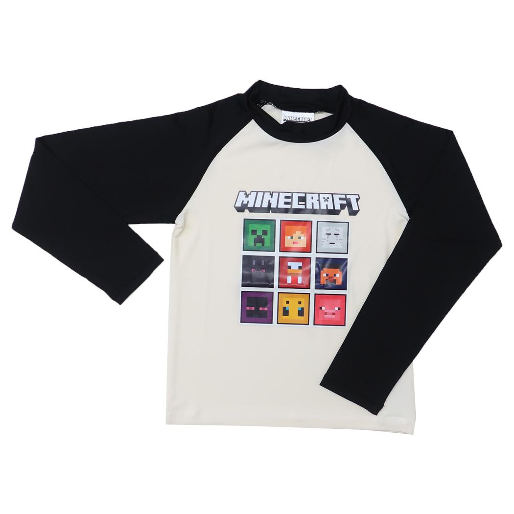 水着 マインクラフト ラッシュガード 長袖Tシャツ ブラック Minecraft カイタックファミリー キッズ 子ども ジュニア プール 海 ゲームメール便可 マシュマロポップ