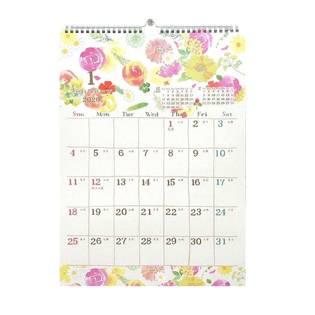 A3壁掛けカレンダー2026年 2026 Calendar nami nami スケジュール クローズピン インテリア ガーリーイラスト 令和8年暦
