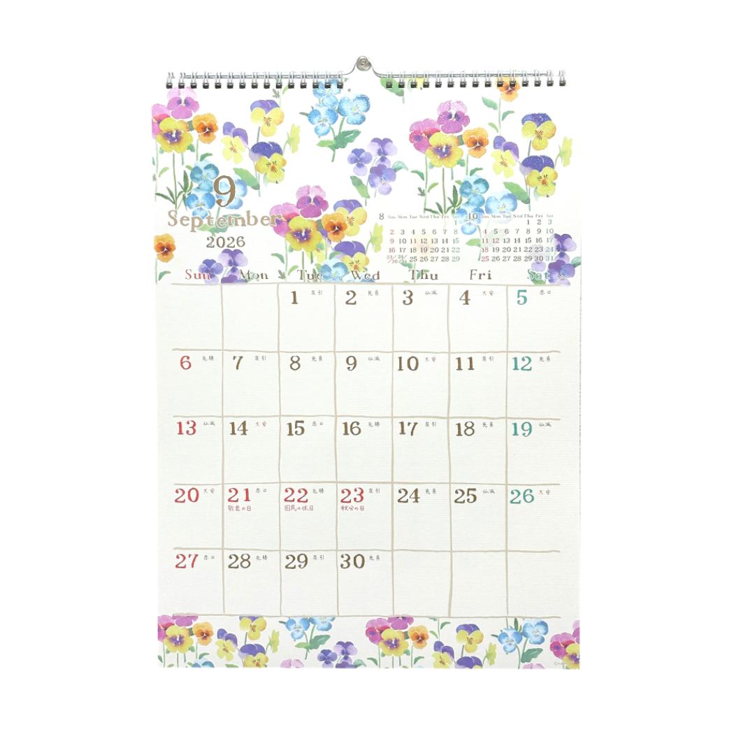 A3壁掛けカレンダー2026年 2026 Calendar nami nami スケジュール クローズピン インテリア ガーリーイラスト 令和8年暦