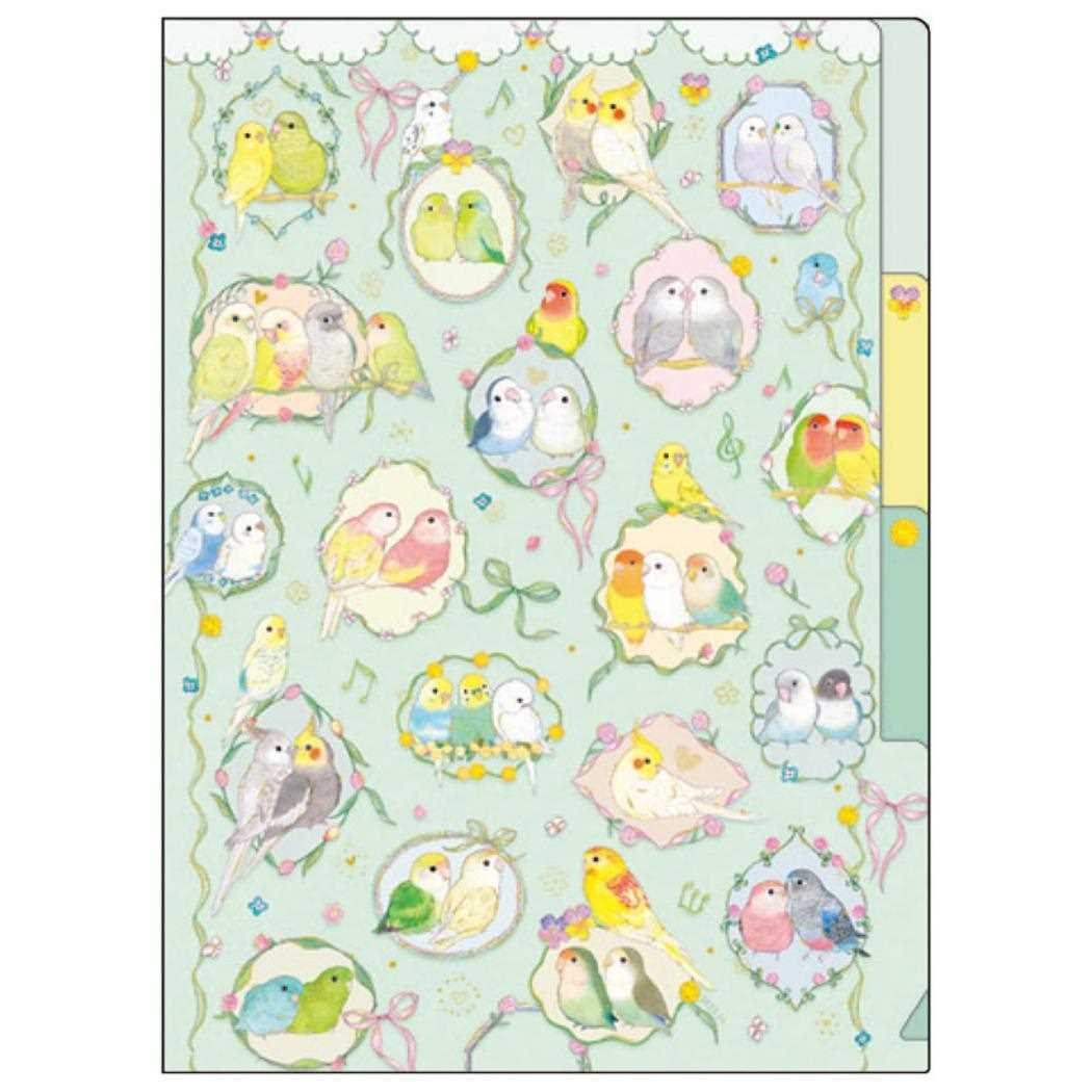 A5クリアファイル 3ポケット ポケットファイル たけいみき カラフルバード アニマル クローズピン 書類整理ホルダー ガーリーイラスト メール便可