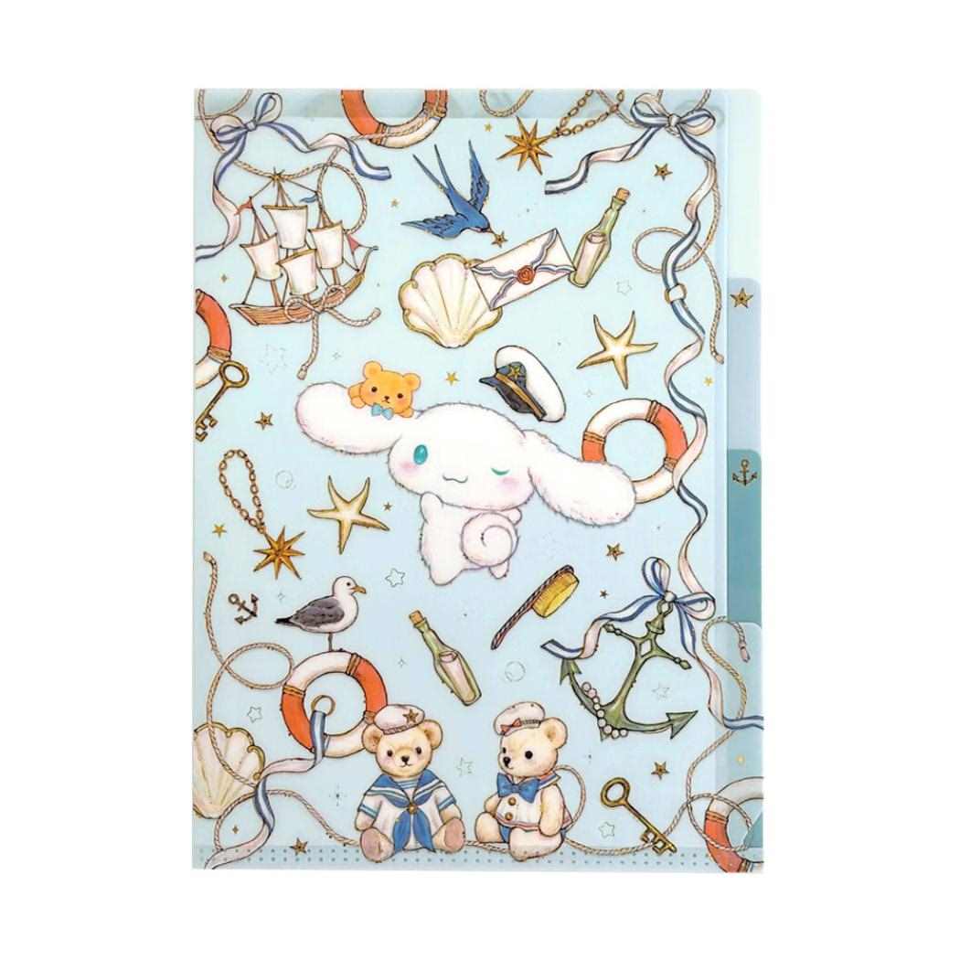 A5クリアファイル 3ポケット ポケットファイル サンリオキャラクターズxたけいみき マリン シナモロール サンリオ クローズピン おしゃれ文具 ミニクリアファイル ガーリーイラスト メール便可