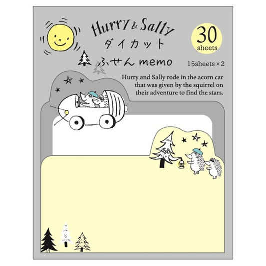 ダイカットふせんメモ 付箋 ハリーサリー どんぐりの車 クローズピン かわいい 文具 事務用品 メール便可