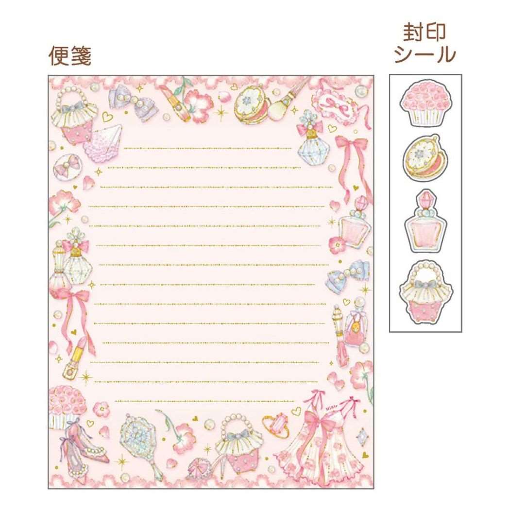 レターセット 手紙セット たけいみき フェミニンコスメ クローズピン 便箋＆封筒 ガーリーイラスト メール便可