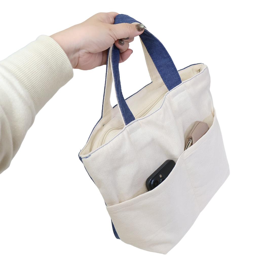 ファスナー付きミニトートバッグ ランチバッグ モカふりむき NV いぬ ミントイン お弁当かばん かわいい メール便可