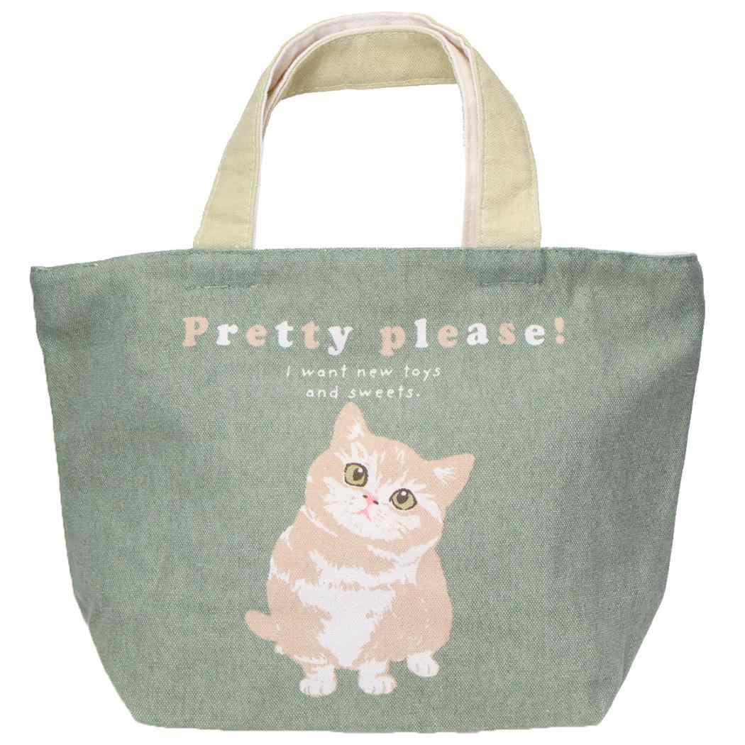 ファスナー付きミニトートバッグ ランチバッグ マッシュおねだり GR ねこ ミントイン お弁当かばん かわいい メール便可