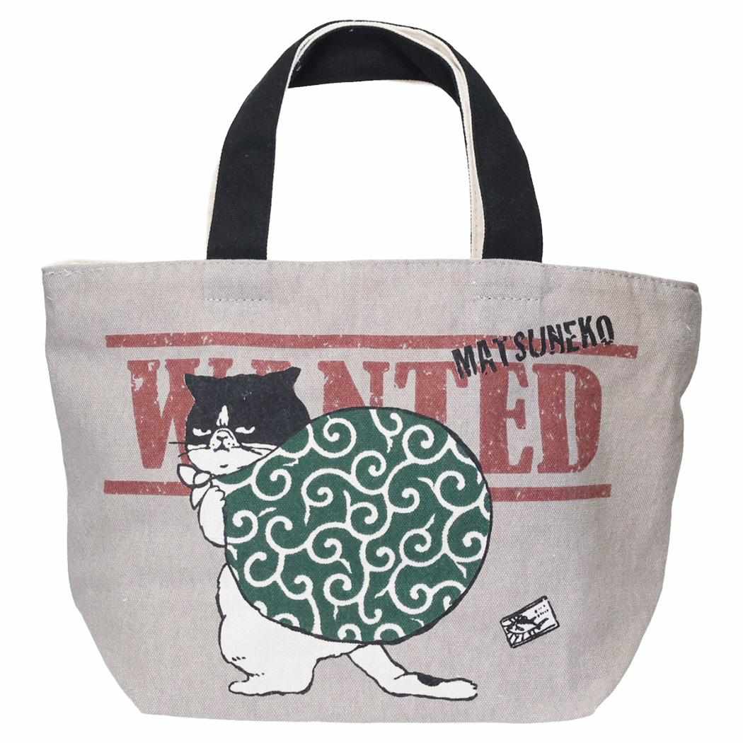 ファスナー付きミニトートバッグ ランチバッグ マツネコドロボー GY ねこ ミントイン お弁当かばん かわいい メール便可