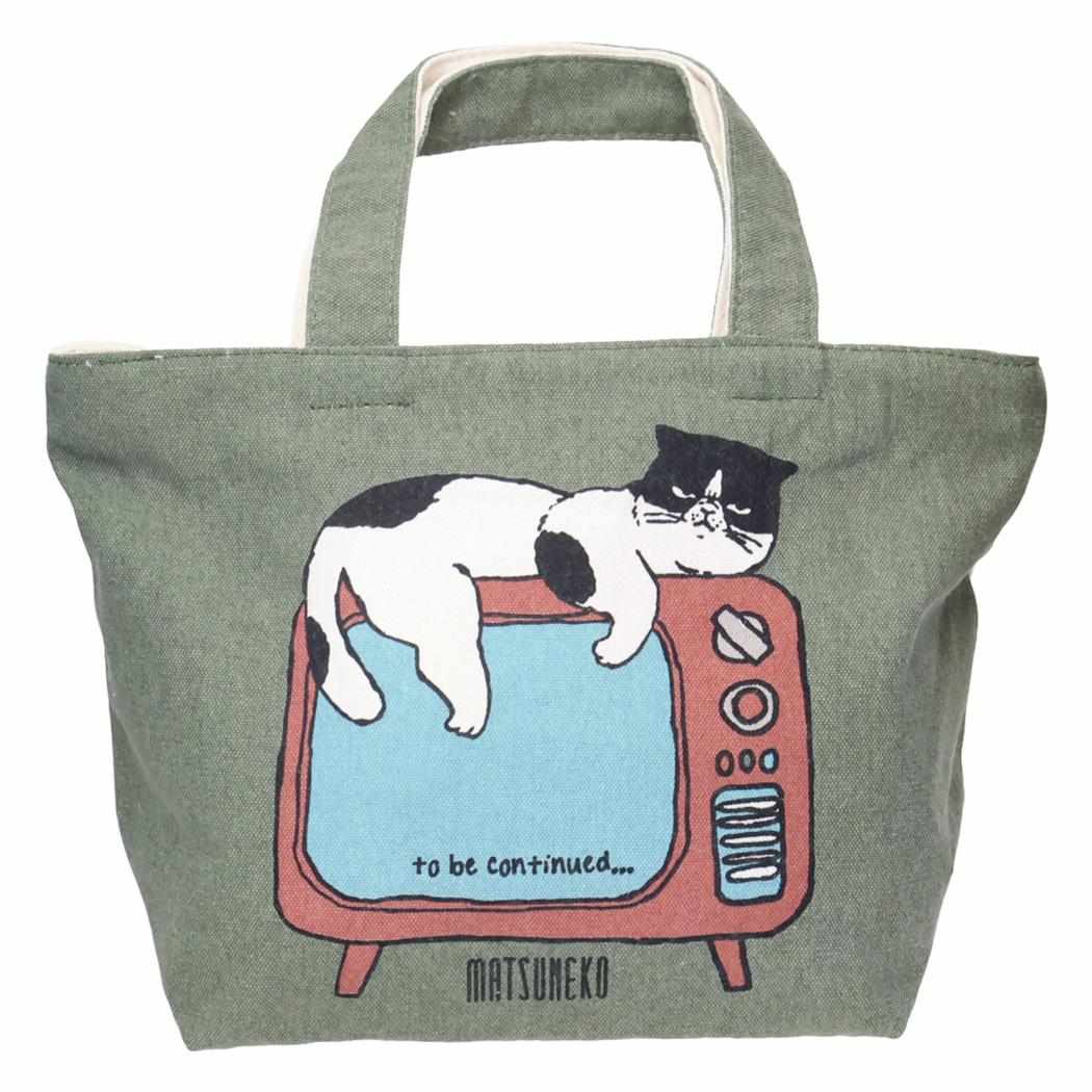 ファスナー付きミニトートバッグ ランチバッグ マツネコテレビ KA ねこ ミントイン お弁当かばん かわいい メール便可