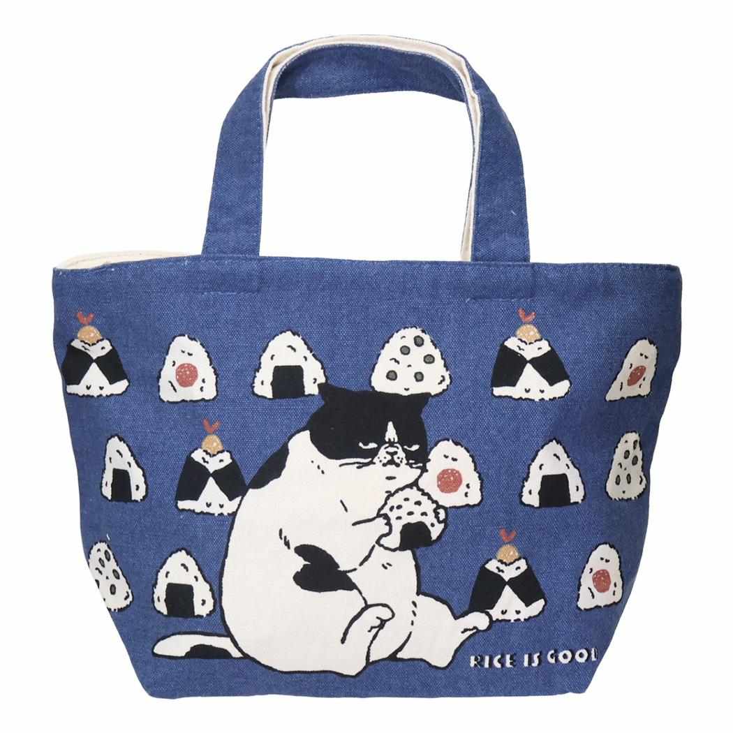 ファスナー付きミニトートバッグ ランチバッグ マツネコおにぎり NV ねこ ミントイン お弁当かばん かわいい メール便可