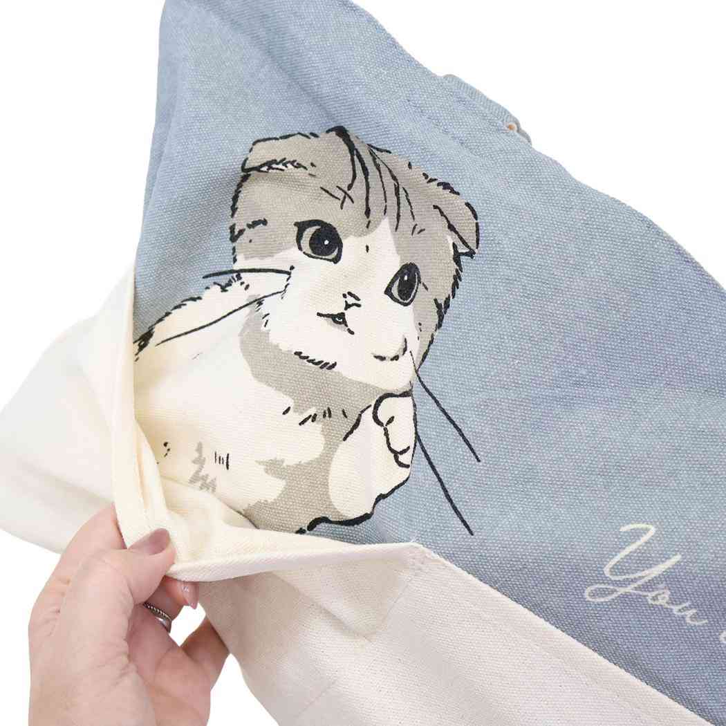 ポケット横型トートバッグ ファスナー付き トートバッグ メリア ねこ ミントイン 手提げかばん かわいい