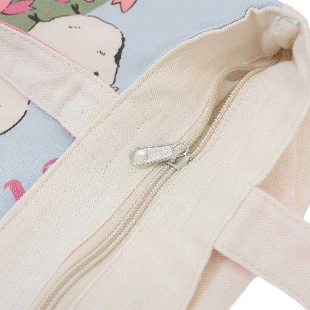 ファスナー付きキャンバストート トートバッグ みるくと桜 ミントイン 手提げかばん かわいい サブバッグ メール便可