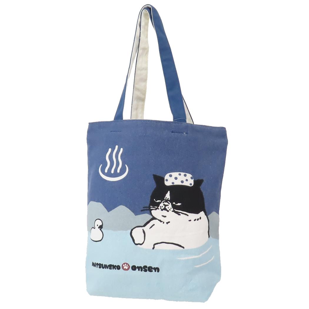 ファスナー付きキャンバストート トートバッグ マツネコ温泉 ねこ ミントイン 手提げかばん かわいい メール便可