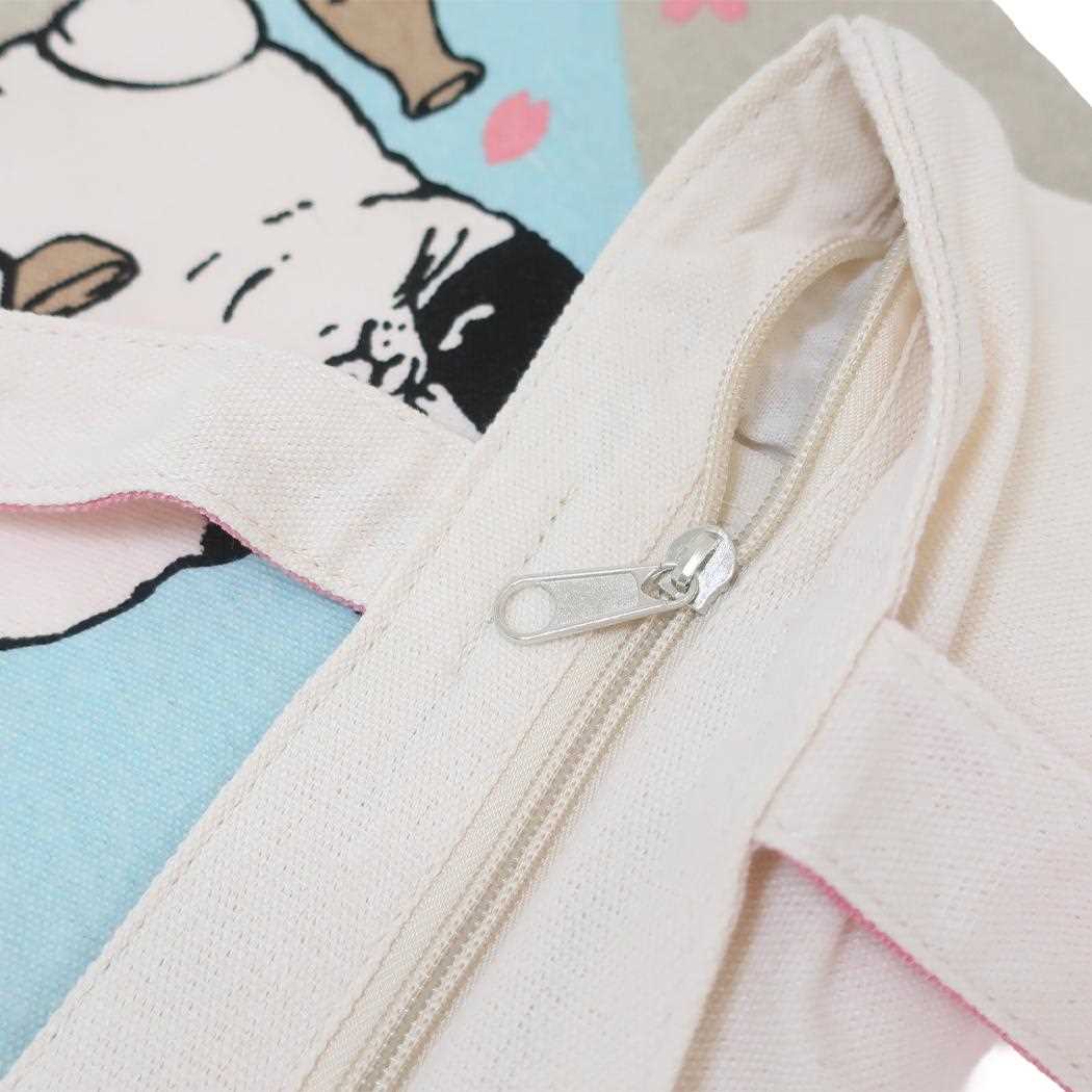 ファスナー付きキャンバストート トートバッグ マツネコ桜富士 ミントイン 手提げかばん かわいい サブバッグ メール便可