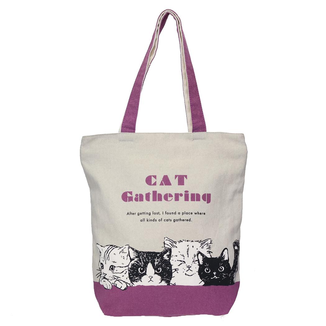 ファスナー付きキャンバストート トートバッグ キャット集会 GY ねこ ミントイン A4サイズ対応 手提げかばん かわいい メール便可