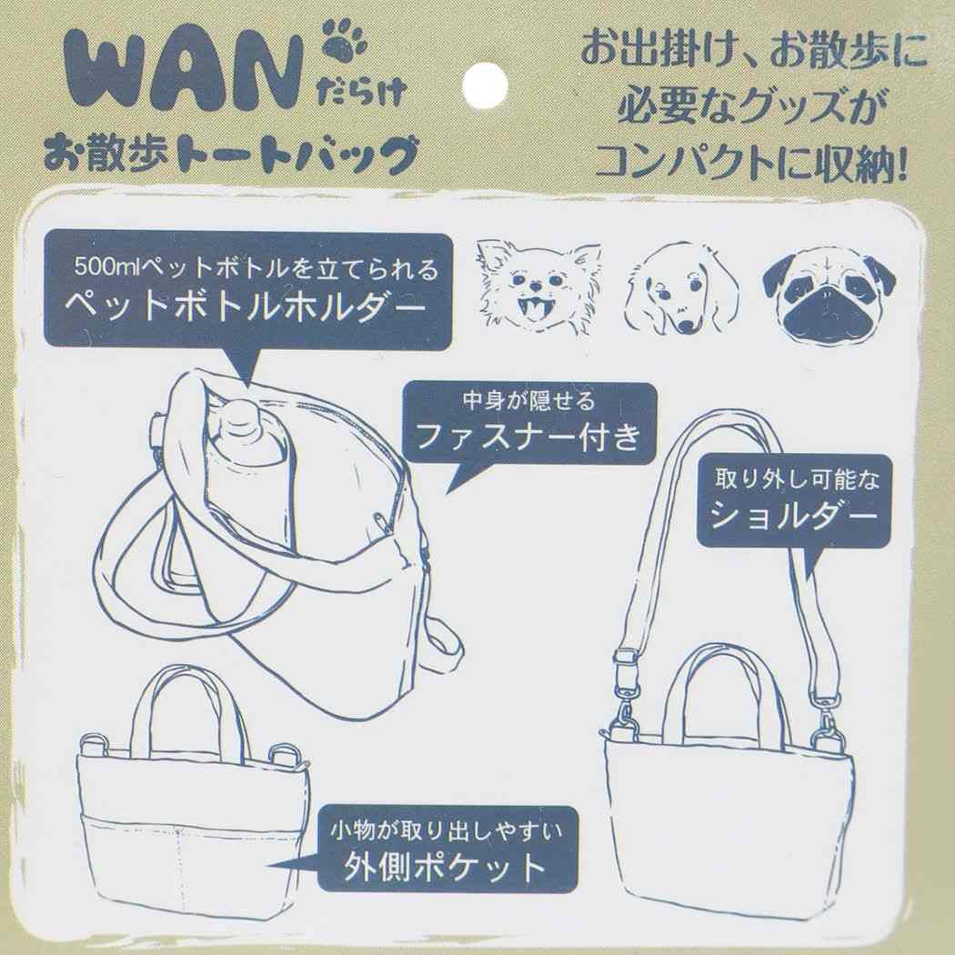 チワワ ショルダー付き お散歩 ミニトートバッグ 2wayバッグ WANだらけシリーズ いぬ ミントイン お弁当かばん プレゼント