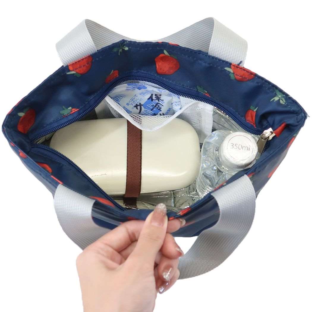 保冷ミニトートバッグ ファスナー付き 保冷ランチバッグ いちご ミントイン お弁当かばん かわいい