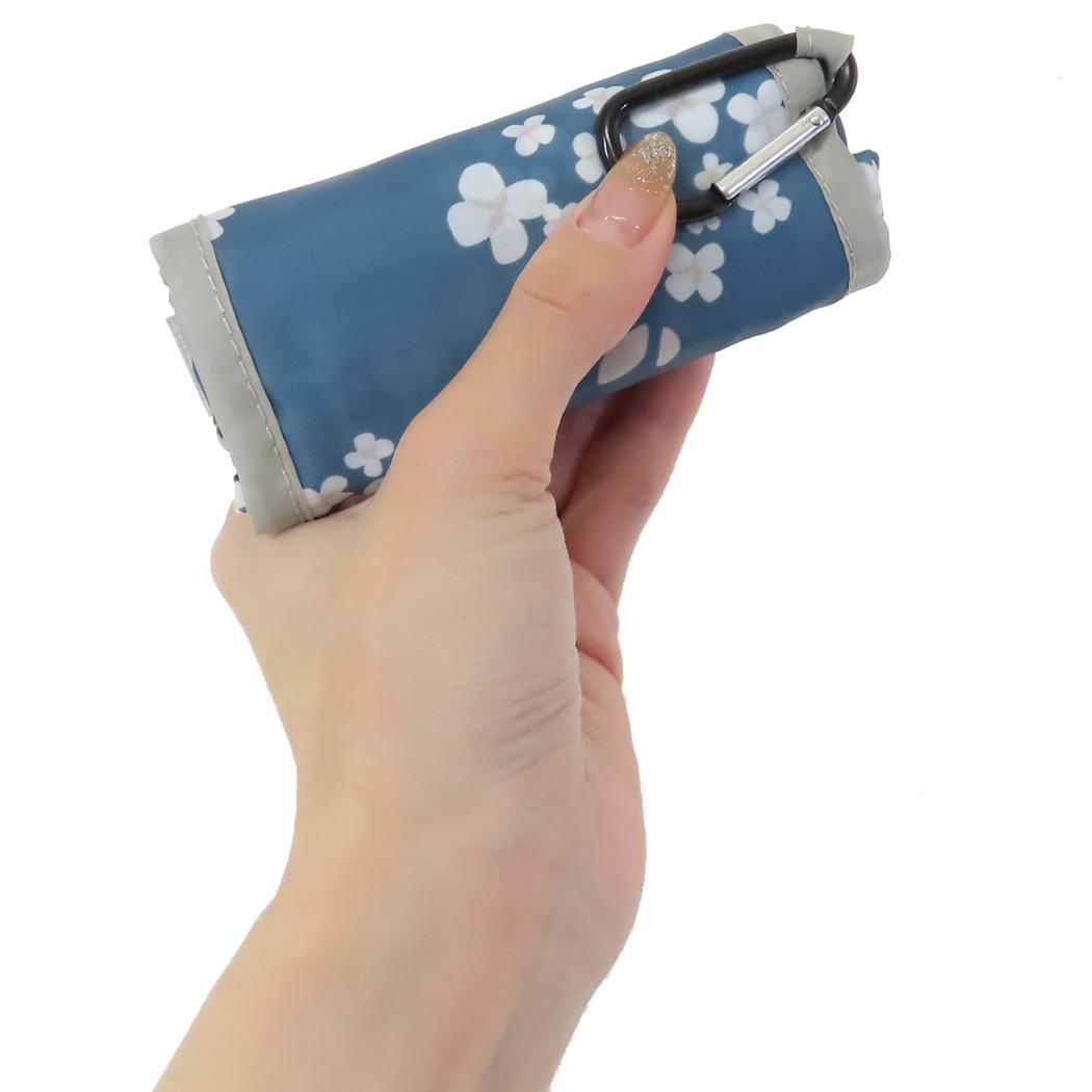 KURUTTOエコバッグ カラビナ付き ショッピングバッグ 紫陽花BL ミントイン お買い物かばん コンパクト