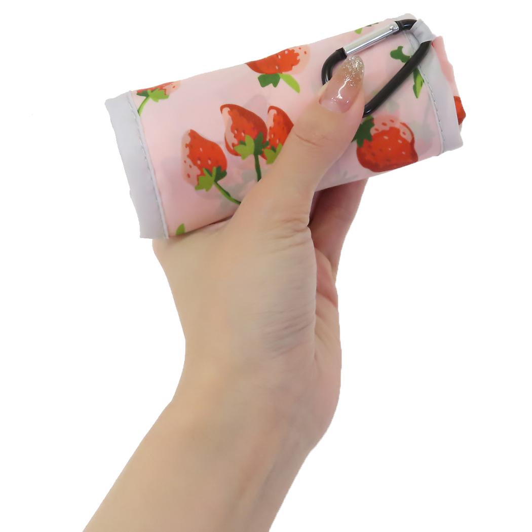 KURUTTOエコバッグ カラビナ付き ショッピングバッグ いちごPK ミントイン お買い物かばん コンパクト