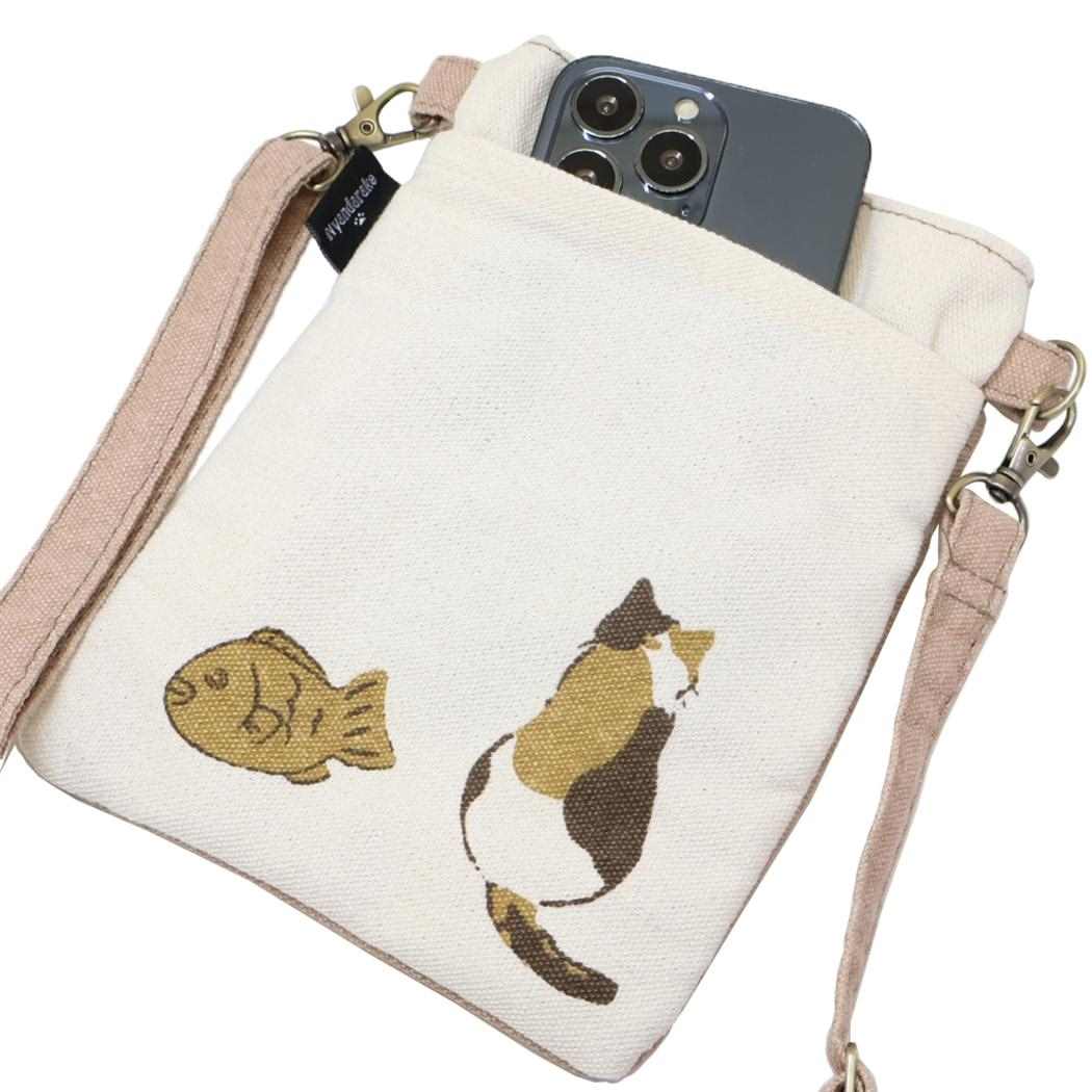 スマホポシェット スマホポーチ くるみとたいやき BE ねこ ミントイン ミニショルダー ポシェット かわいい メール便可