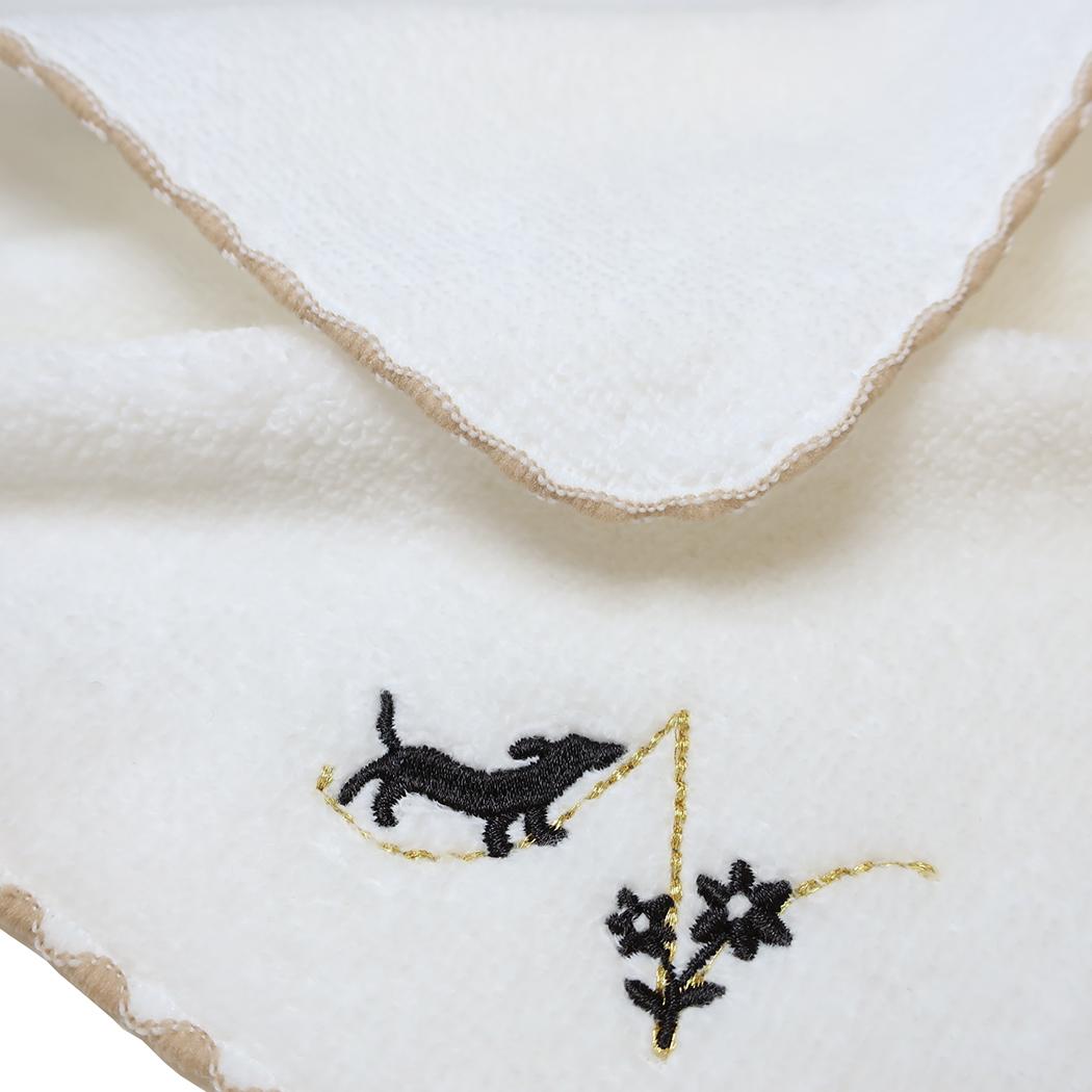 ミニタオル イニシャル刺繍ミニタオル Nダックスフンド ミントイン
