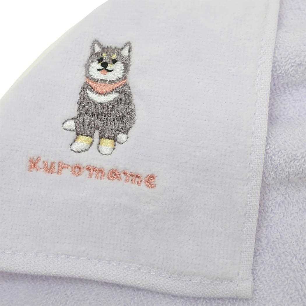 アニマル刺繍タオルハンカチ ミニタオル くろまめ いぬ ミントイン 汗拭きタオル かわいい メール便可