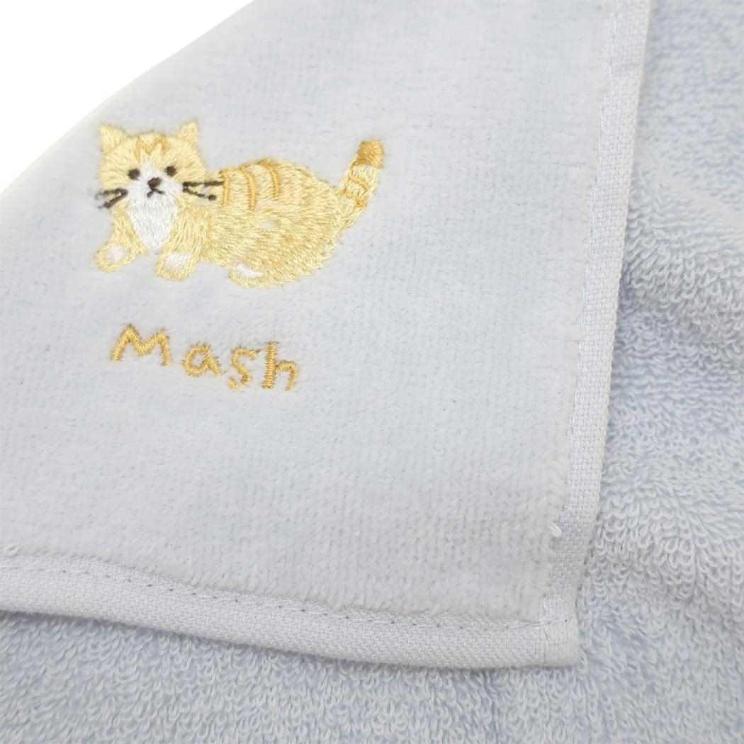 アニマル刺繍タオルハンカチ ミニタオル マッシュ ねこ ミントイン 汗拭きタオル かわいい メール便可