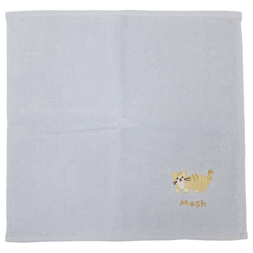 アニマル刺繍タオルハンカチ ミニタオル マッシュ ねこ ミントイン 汗拭きタオル かわいい メール便可