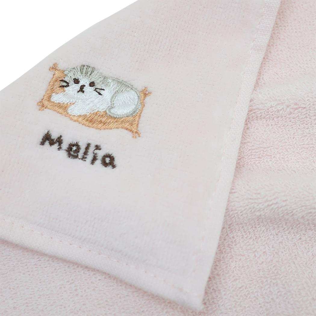 アニマル刺繍タオルハンカチ ミニタオル メリア ねこ ミントイン 汗拭きタオル かわいい メール便可
