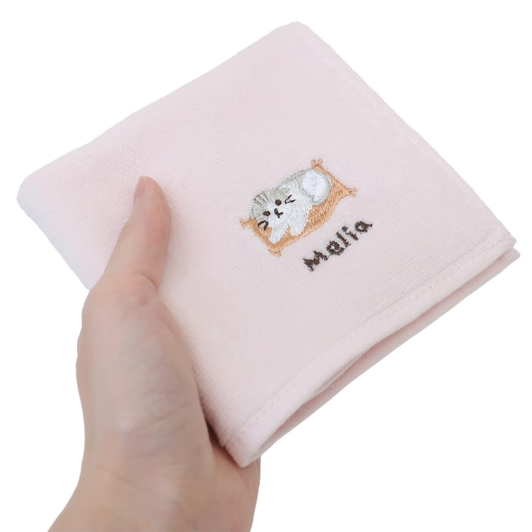 アニマル刺繍タオルハンカチ ミニタオル メリア ねこ ミントイン 汗拭きタオル かわいい メール便可