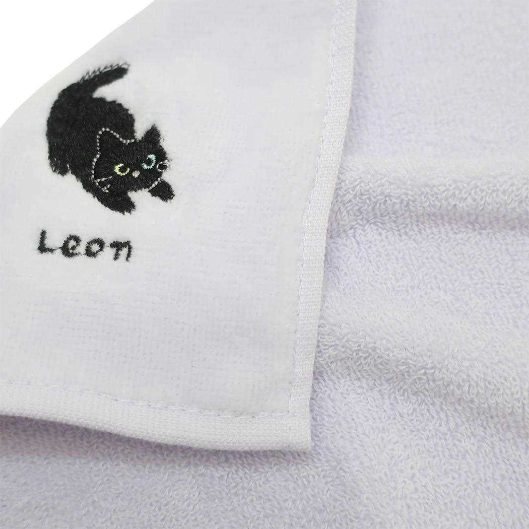 アニマル刺繍タオルハンカチ ミニタオル レオン ねこ ミントイン 汗拭きタオル かわいい メール便可