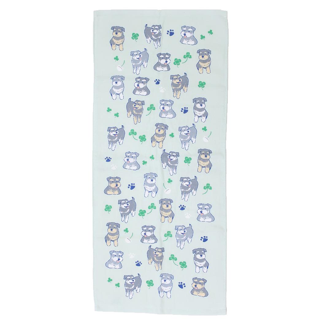 片面ガーゼプリントロングタオル フェイスタオル ルーク＆フレンズMT いぬ ミントイン 新生活 かわいい メール便可