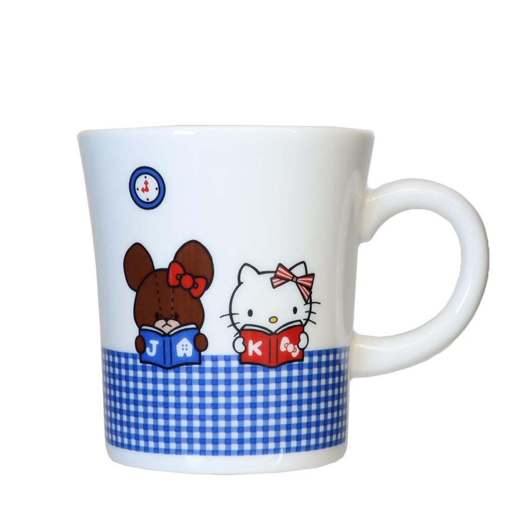 くまのがっこうxハローキティ マグカップ 磁器製 MUG ブルー サンリオ 金正陶器