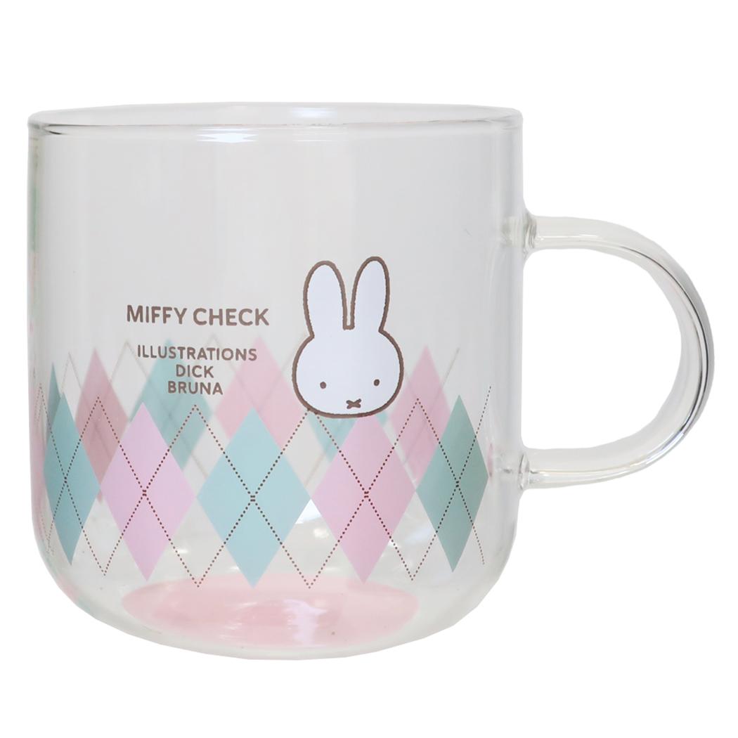 ミッフィー 食器 MIFFY CHECK シリーズ 耐熱ガラスマグ/ピンク ディックブルーナ 金正陶器
