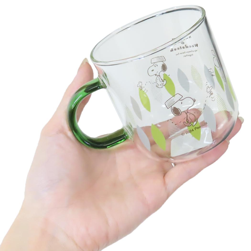 カラーハンドル耐熱ガラスマグ マグカップ スヌーピー グリーン リーフ ピーナッツ 金正陶器 プレゼント ギフト