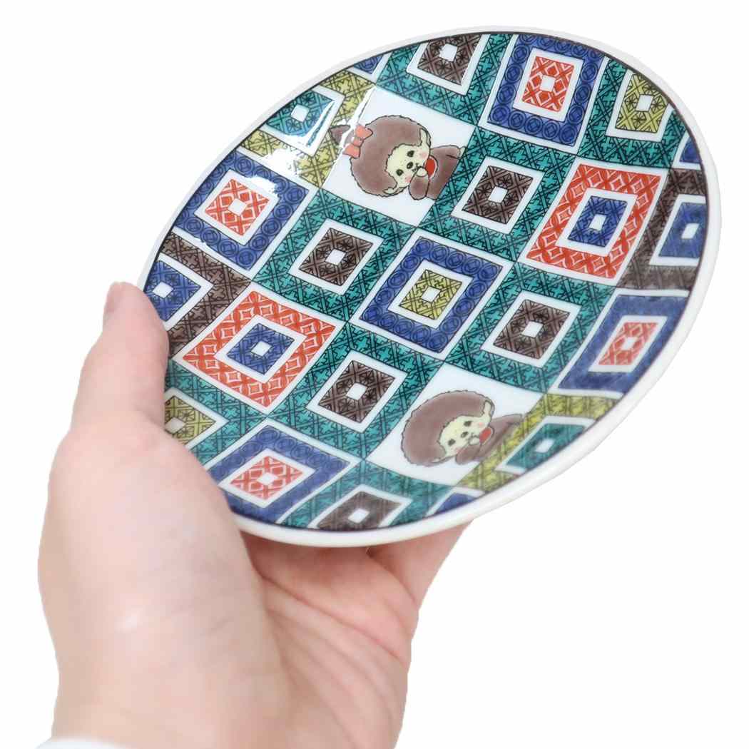 九谷焼 小皿 ミニプレート モンチッチ 古九谷色絵石畳文 金正陶器 和食器 ギフト雑貨 大人向け