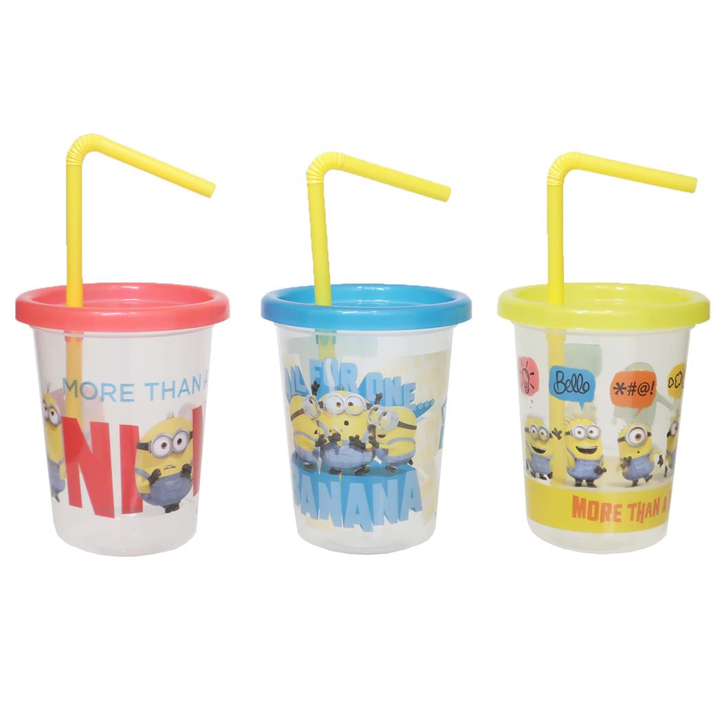 ストロー付タンブラー3個セット 230ml プラコップ ミニオンズ ミニオンズフィーバー ユニバーサル映画 スケーター フタ付きコップ
