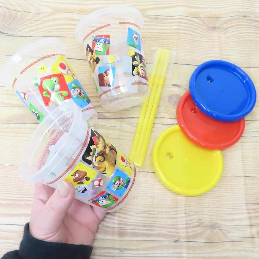 ストロー付タンブラー3個セット 蓋付きプラコップ スーパーマリオ 320ml スケーター フタ付きコップ