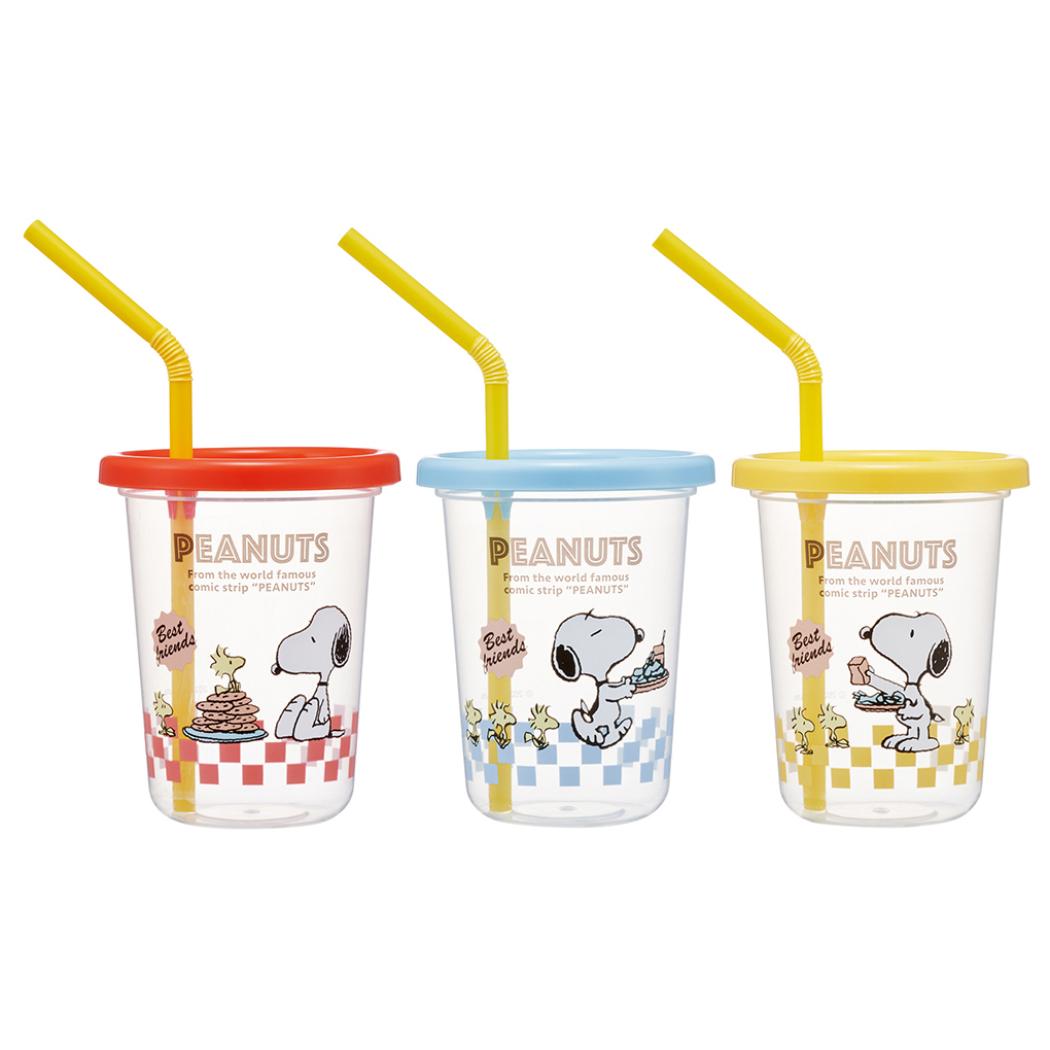 ストロー付タンブラー 3個セット 230ml 蓋付きプラコップ スヌーピー 80s カフェ ピーナッツ スケーター フタ付きコップ
