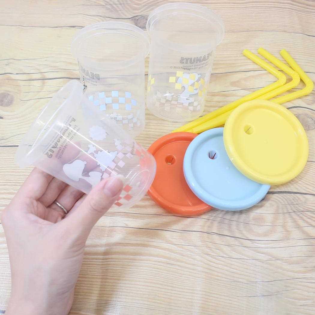 ストロー付タンブラー 3個セット 230ml 蓋付きプラコップ スヌーピー 80s カフェ ピーナッツ スケーター フタ付きコップ
