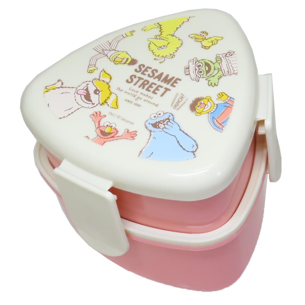 抗菌三角おにぎり用ランチボックス2段 フォーク付き お弁当箱 セサミストリート 500ml レトロ スケーター 三角形 二段ランチボックス
