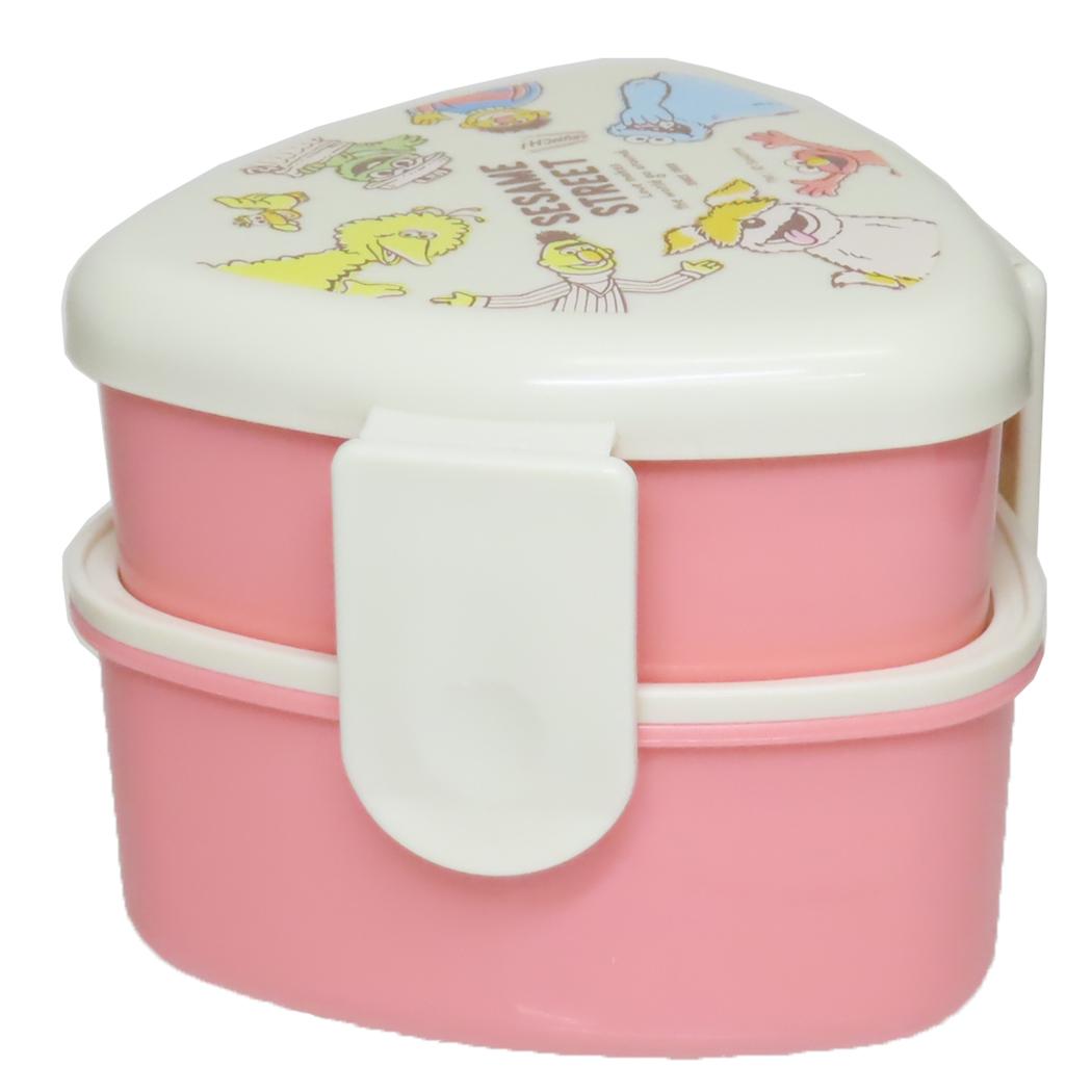 抗菌三角おにぎり用ランチボックス2段 フォーク付き お弁当箱 セサミストリート 500ml レトロ スケーター 三角形 二段ランチボックス