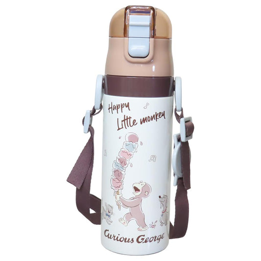 超軽量 コンパクトロック付ワンプッシュダイレクトステンレスボトル 保冷水筒 おさるのジョージ 470ml スケーター 子供 遠足 絵本