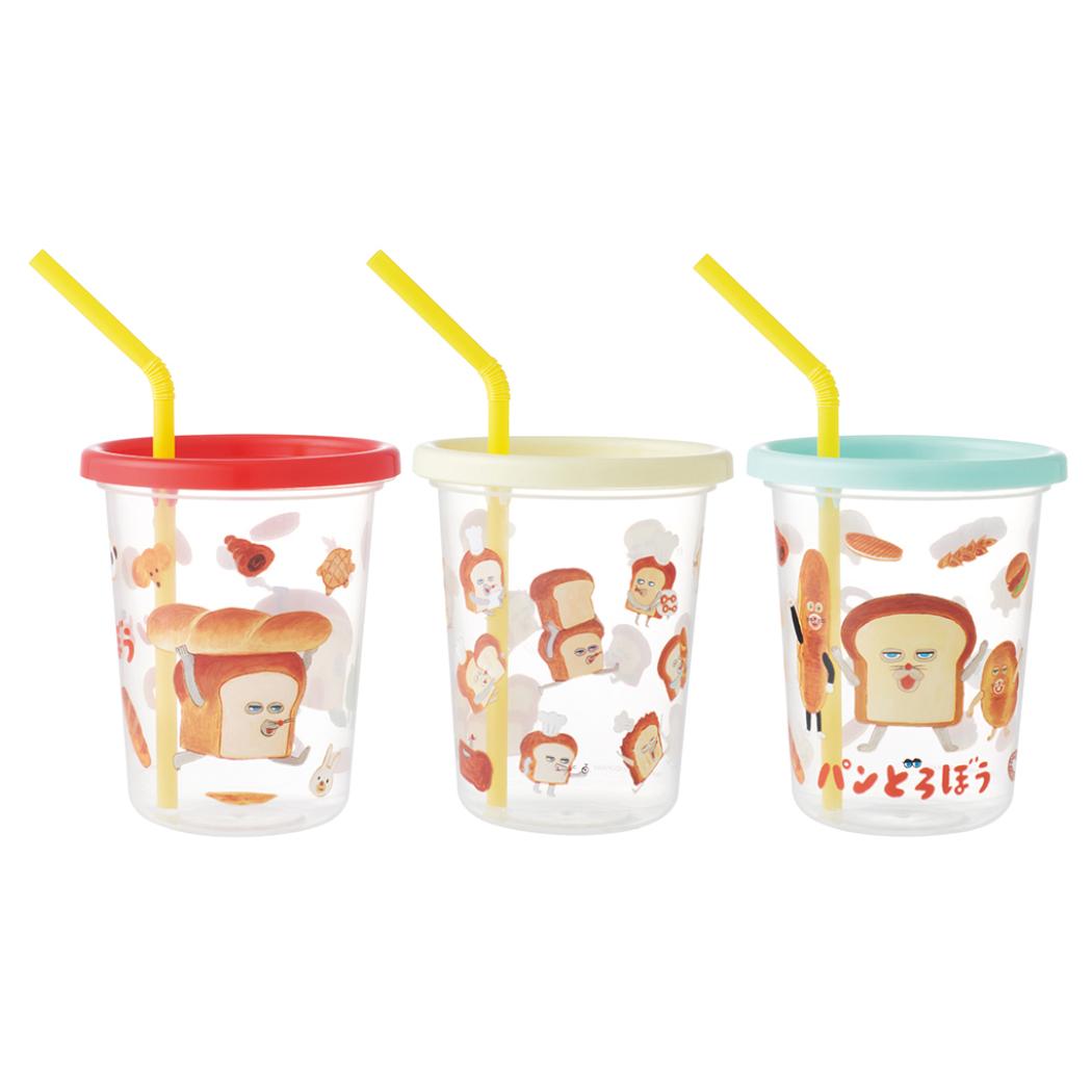 ストロー付タンブラー 3個セット 320ml 蓋付きプラコップ パンどろぼう スケーター フタ付きコップ 絵本