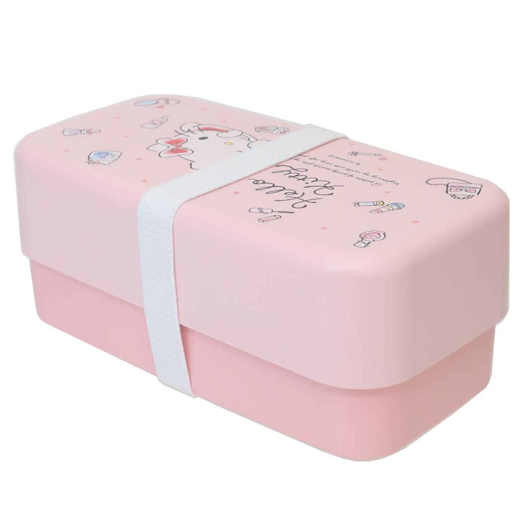 カトラリー付ランチボックス2段 スプーン＆フォーク付きお弁当箱 ハローキティ 1000ml 水彩コスメ サンリオ スケーター 二段ランチボックス